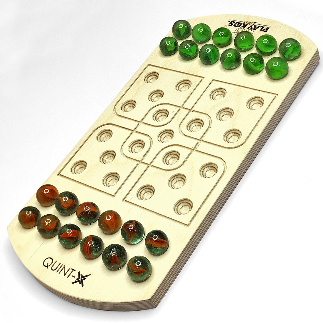 Quint-X Wooden Board Game with Glass Marbles, Traditional Strategy Game, 2-Player